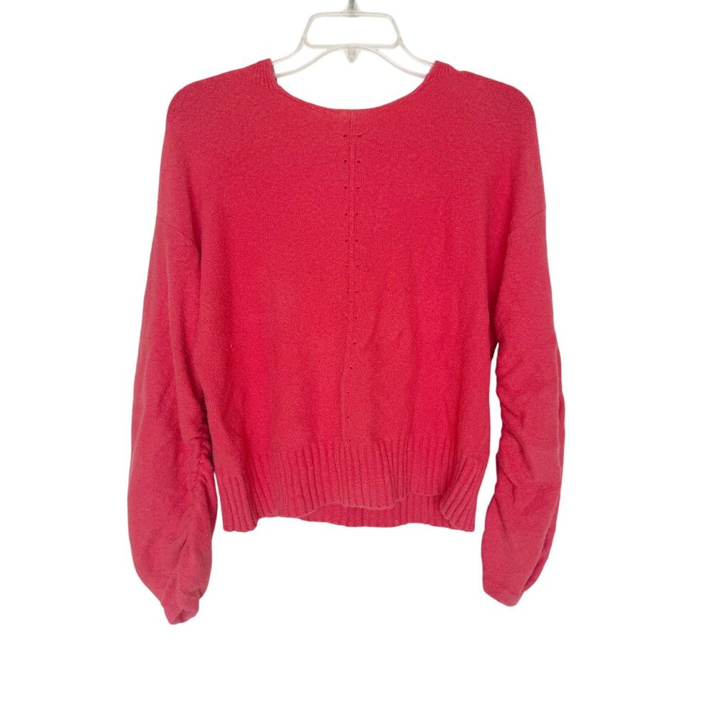 Moth By Anthropologie Womens Red Ruched Sleeve Pullover Hoodie Sweater Size S